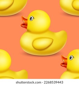 Yellow rubber duck on the side. Seamless pattern for children's design orange background vector.