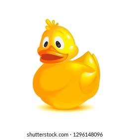 Yellow rubber duck on white canvas 