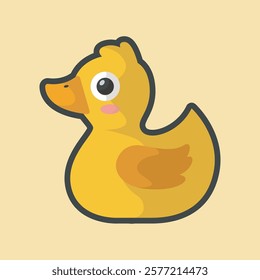 yellow rubber duck in outline flat vector design