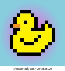 yellow rubber duck pixel image on blue background