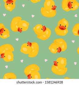 Yellow rubber duck seamless pattern. Kids background.