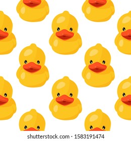 Yellow rubber duck seamless pattern. Fun kids background.