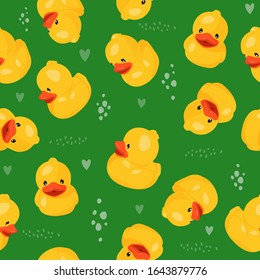 Yellow rubber duck seamless pattern. Fun kids background.