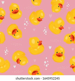 Yellow rubber duck seamless pattern. Fun kids background.