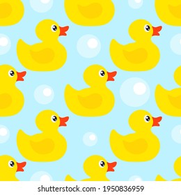 Yellow rubber duck.  Seamless pattern. Texture for fabric, wrapping, wallpaper. Decorative print.Vector illustration