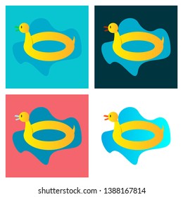 Yellow rubber duck swimming circle vector isolated, summer, vacation