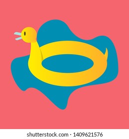 Yellow rubber duck swimming circle vector isolated, summer, vacation