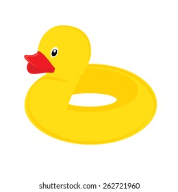 Yellow rubber duck swimming circle vector isolated, summer, vacation