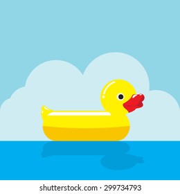 Yellow rubber duck swimming circle vector isolated, summer, vacation