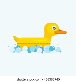 A yellow rubber duck, swimming ring. Illustration, vector