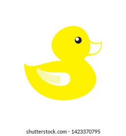 Yellow rubber duck toy, bath toy. Vector illustration, icon 