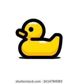Yellow rubber duck toy icon, side view