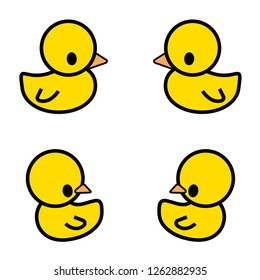yellow rubber duck toy for kid baby bath, icon design isolated object outline vector illustration 
