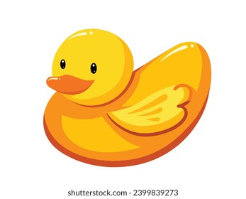Yellow rubber duck toy vector illustration isolated on horizontal white background. Children or kids bathing friend. Simple flat cartoon art styled drawing.