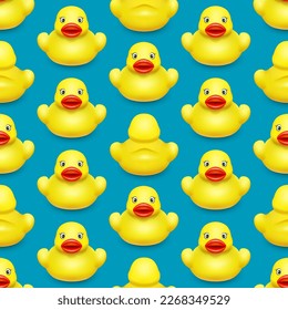 Yellow rubber duck in two forms. Seamless pattern for children's design Blue background vector.