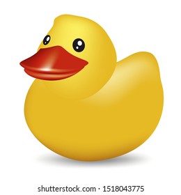 Yellow rubber duck. Vector illustration isolated on white background.