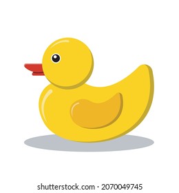 Yellow Rubber Duck Vector Illustration Cartoon. Duckling, simple color icon. Children's rubber toy. Bird. Vector illustration.