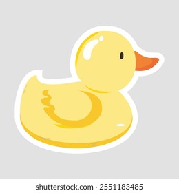 Adesivo de ilustração de vetor de pato de borracha amarelo. Um adesivo de pato de borracha amarelo alegre, perfeito para diversão, nostalgia e desenhos divertidos