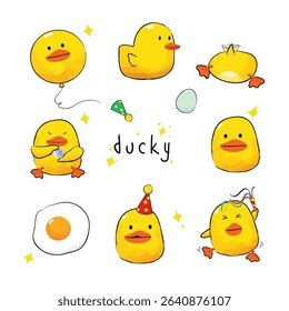 yellow rubber duck with watercolor style set themes sticker clipart