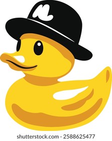 Yellow Rubber Duck Wearing Black Hat Vector Illustration