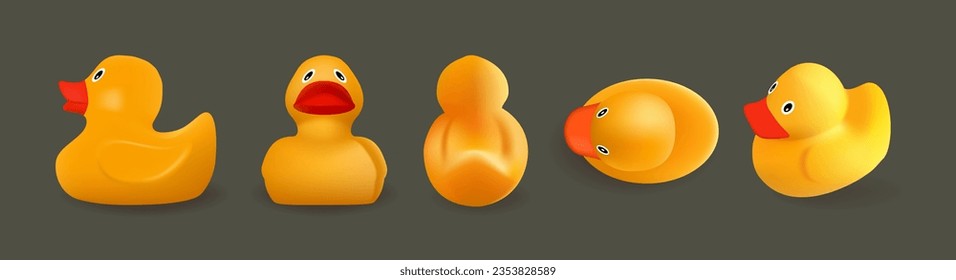 Patos de goma amarillos. Objetos vectoriales realistas 3D