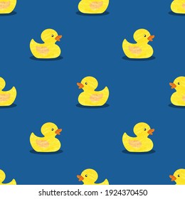 Yellow rubber ducks vector illustration. Seamless pattern.