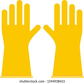 Yellow rubber gloves for cleaning vector flat icon isolated on white