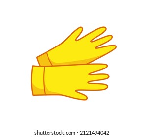 Guantes de goma amarillos para limpiar ventanas, limpiar y limpiar el suelo. Equipo de limpieza. Ilustración vectorial al estilo infantil de dibujos animados con contorno. Clíparte divertida aislada. huella linda