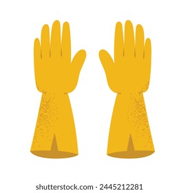 Guantes de goma amarillos, para cocinar o limpiar, Ilustración vectorial dibujada a mano 