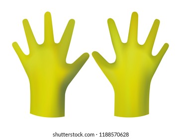 Yellow rubber gloves. Work clothes for hands. Professional cleaning. Vector illustration