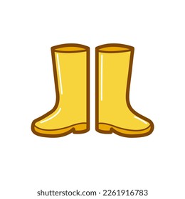Yellow rubber rain boots cute cartoon simple vector illustration isolated on white background. Icon shoes for rainy weather, winter, autumn, spring.