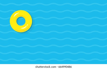 Yellow rubber ring floating on water, Swimming pool background.