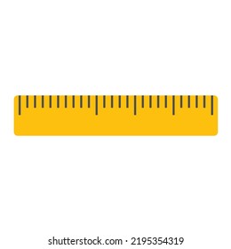 Yellow ruler. Education measure tool. Vector isolated on white.