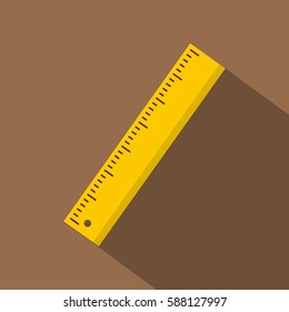 Yellow ruler icon. Flat illustration of yellow ruler vector icon for web isolated on coffee background