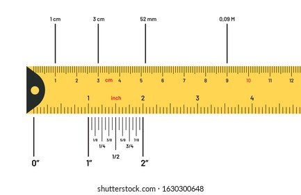 Yellow ruler measuring tape with inches and metric centimetres. How to read a tape measure 