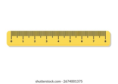 Ilustración vectorial de Regla amarilla. Icono de instrumento de medición para la educación, la escuela y el diseño de matemáticas