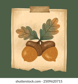 Ilustración de Antiguas de hoja de bellota rústica amarilla