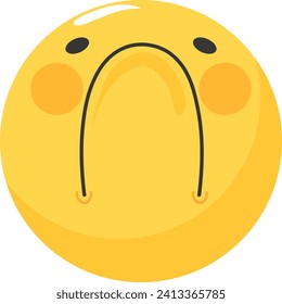 Yellow sad face emoji with downturned mouth and teary eyes. Unhappy emoticon expressing sadness or disappointment vector illustration.