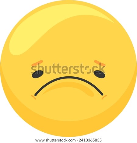 Yellow sad face emoji with a frown and downturned eyes. Emoticon showing feelings of unhappiness or dissatisfaction vector illustration.