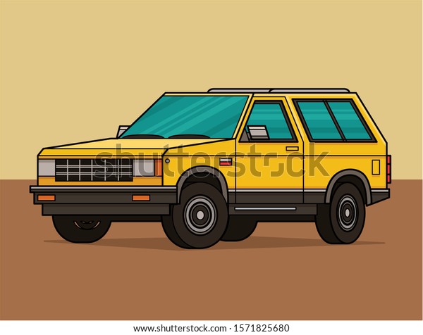 Yellow\
safari car SUV in the wilderness isolated\
truck
