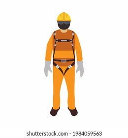 Gelbe Sicherheitsbekleidung für Ingenieure im Stil eines flachen Elements einzeln auf weißem Hintergrund