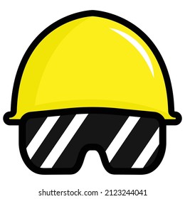 yellow safety helmet and black glasses logo