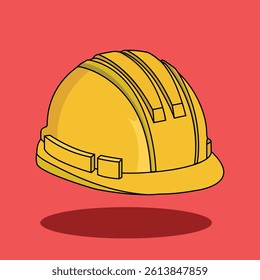 Yellow safety helmet for construction and industrial workers. International Workers Day symbol. Outline style vector design.