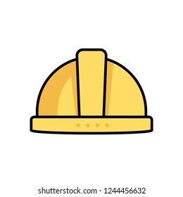 Yellow safety helmet isolated on white background. Line icons illustration