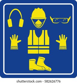 Yellow safety icon with blue background. Vector illustration