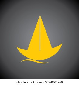 Yellow Sailboat icon on black background.