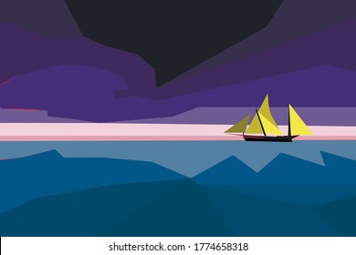 Yellow sailboat in the ocean.