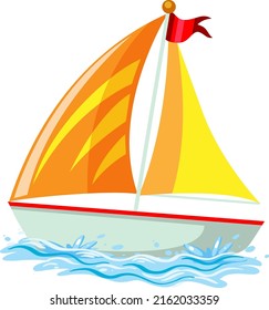 Yellow sailboat on the water in cartoon style illustration