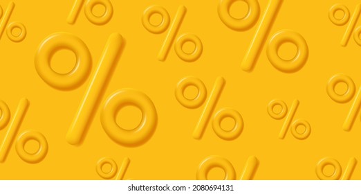 Yellow sale background with mono chrome convex 3d percent symbol pattern