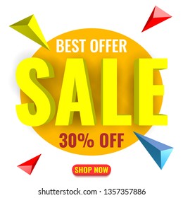 Yellow sale banner. Best offer. Vector illustration.